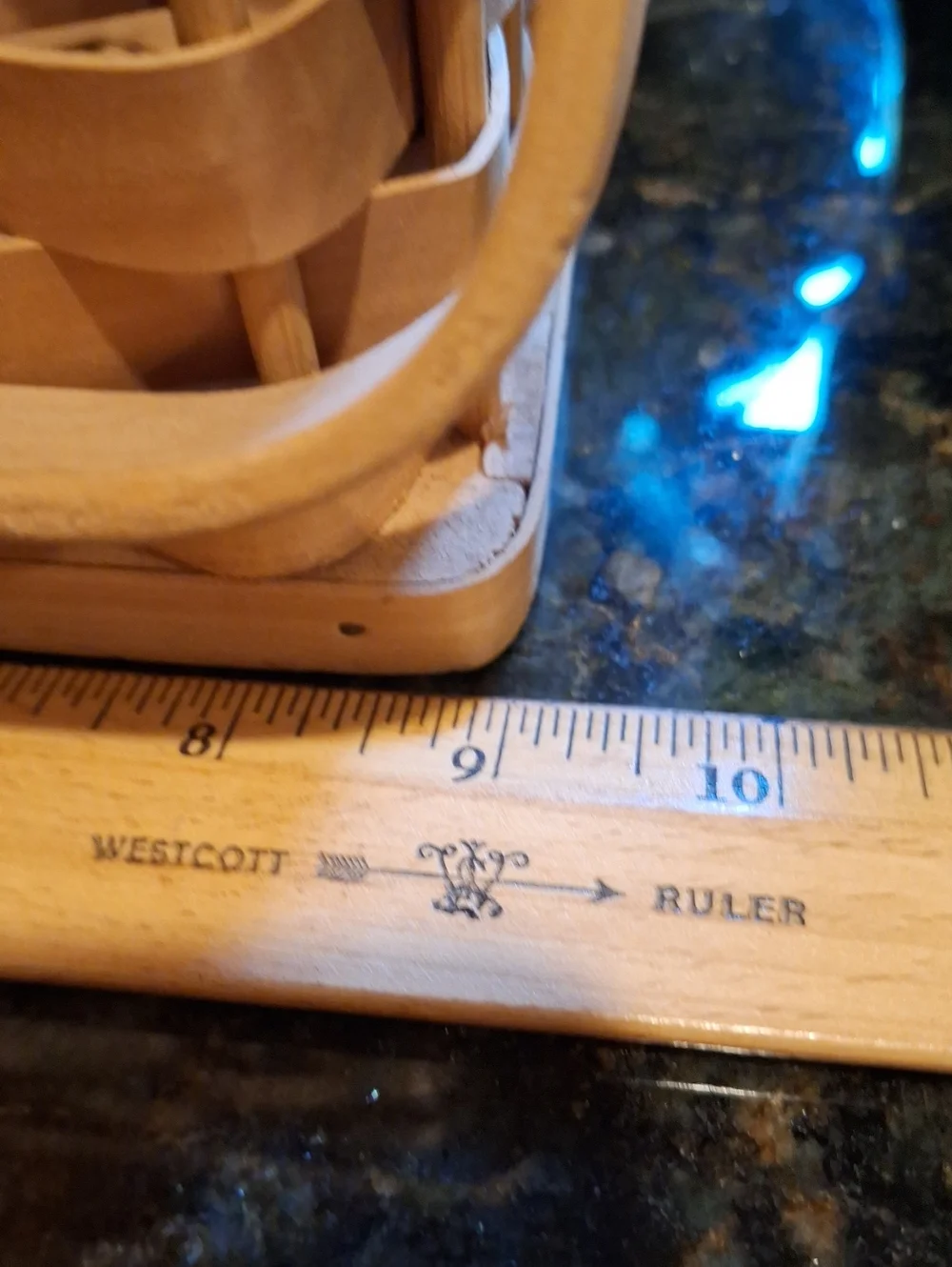 Hand Crafted Natural Wood Woven Basket with Tall Handle